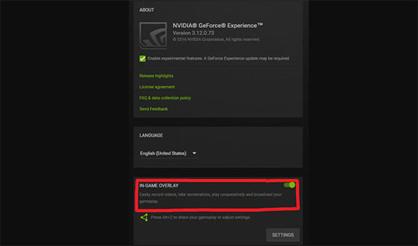 Disable In Game Overlay of GeForce Experience