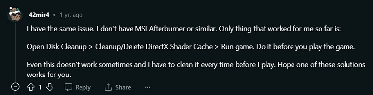 another user fixed the error by clearing DX 12 cache
