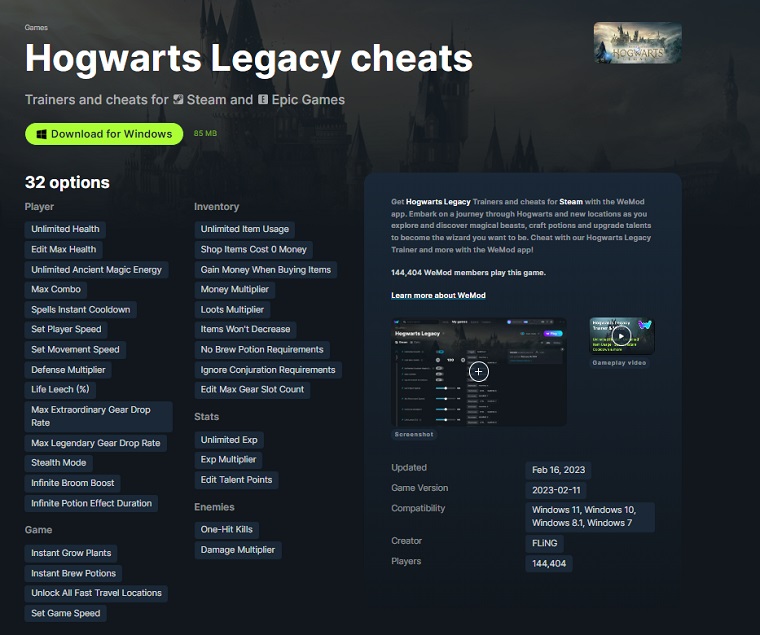 Download Hogwarts Legacy Trainer from WeMod.