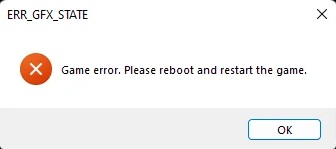 Red Dead Redemption 2 ERR_GFX_STATE error popup window.