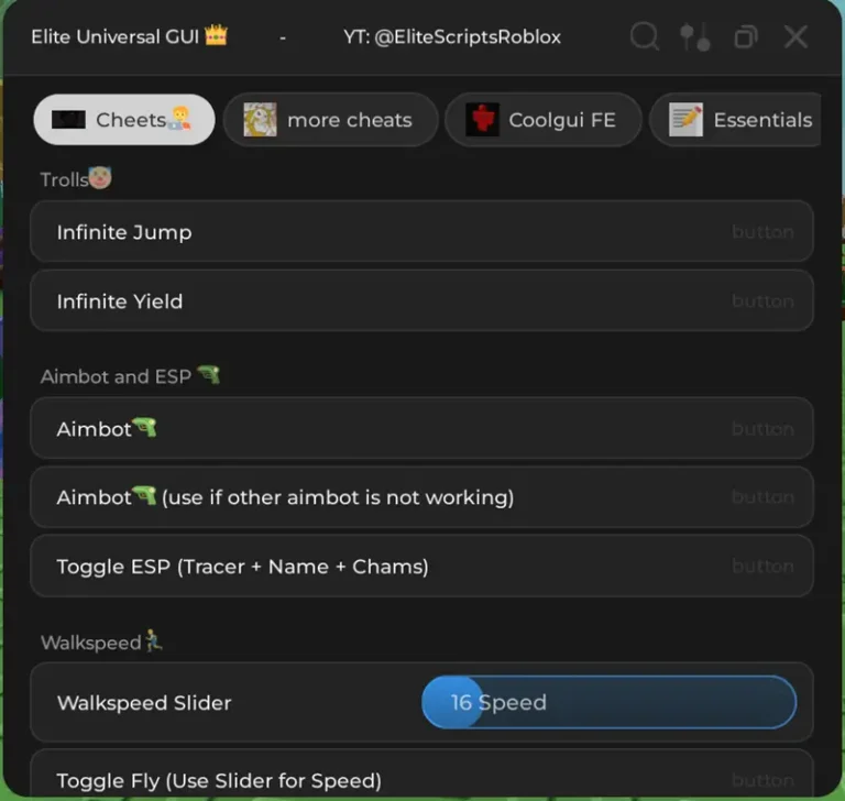 Elite Hub Universal Script Keyless -Aimbot, Fly, Walkspeed