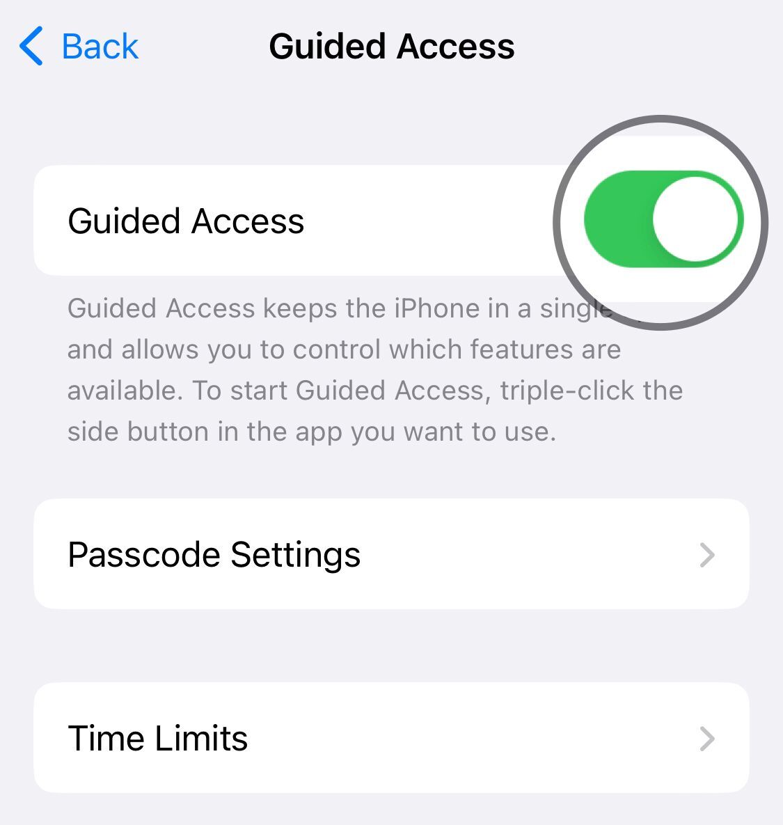 Enable guided access