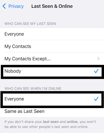 Hide Online status from WhatsApp Settings