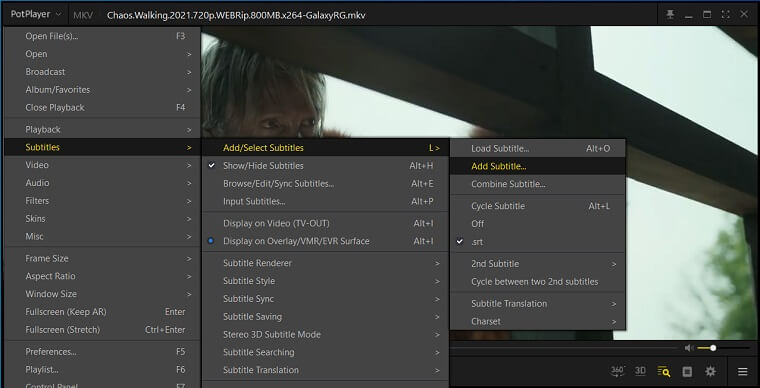 How to add/enable Subtitle in Potplayer?
