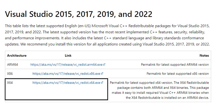 Install missing Visual C++ Redistributable