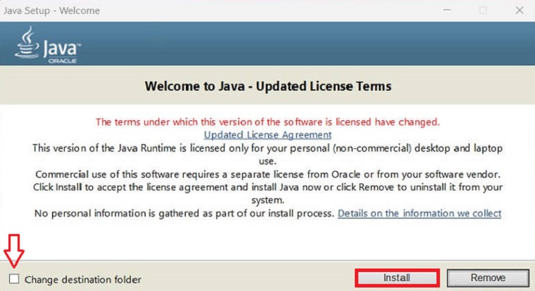 Java Runtime Environment installer window