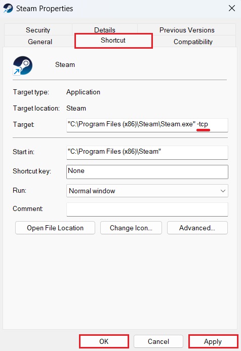 Running Steam with TCP Protocols.