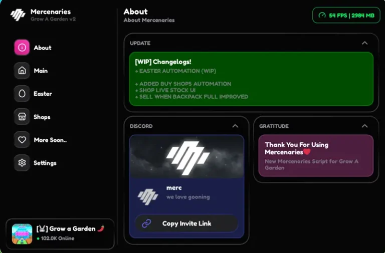 Mercenaries Hub GAG Script - Auto Farm, Auto Collect, Auto Buy