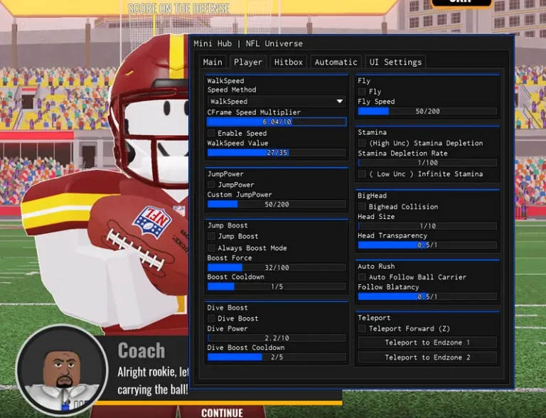 Mini Hub NFL Universe Football Script - Ball control, Aimbot