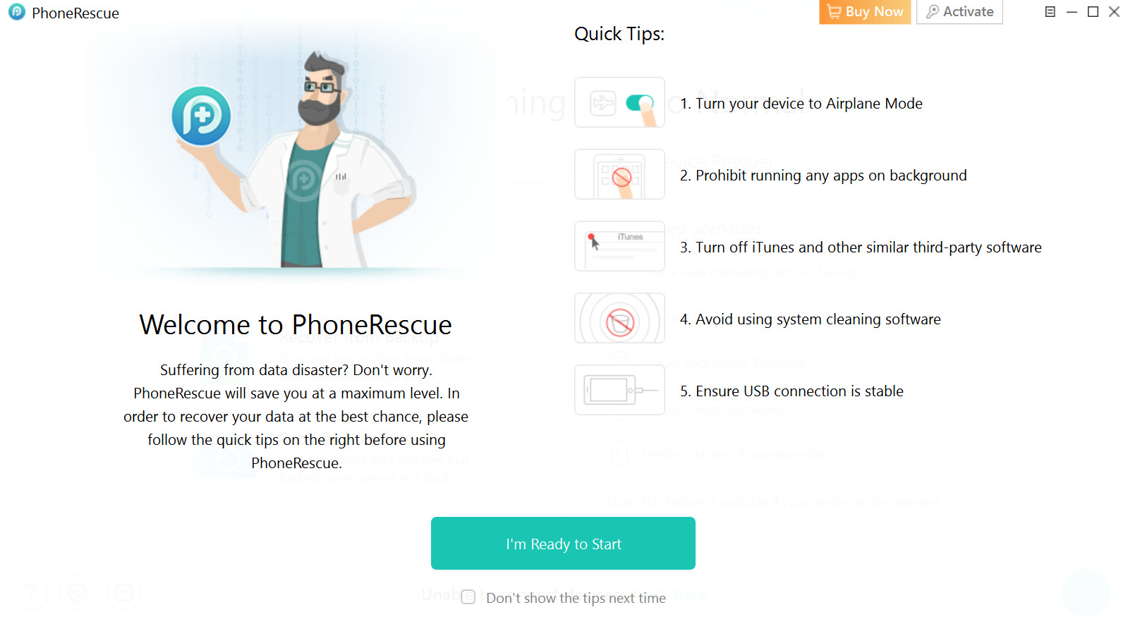Launch PhoneRescue on your device.