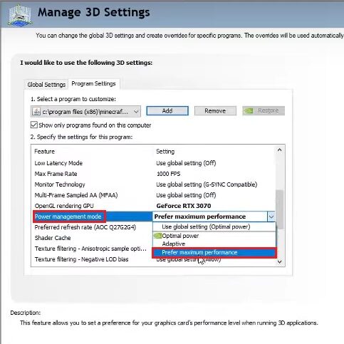 Power Management Mode Settings