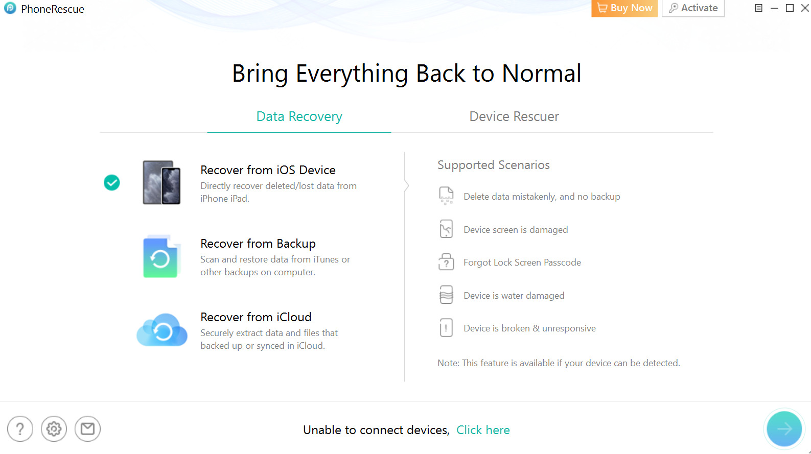 Recover iOS device via PhoneRescue.