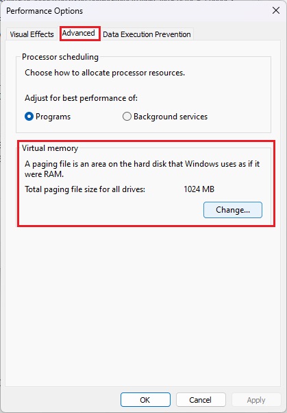 Reset Virtual Memory to resolve Windows 10 100% disk Usage in Task Manager