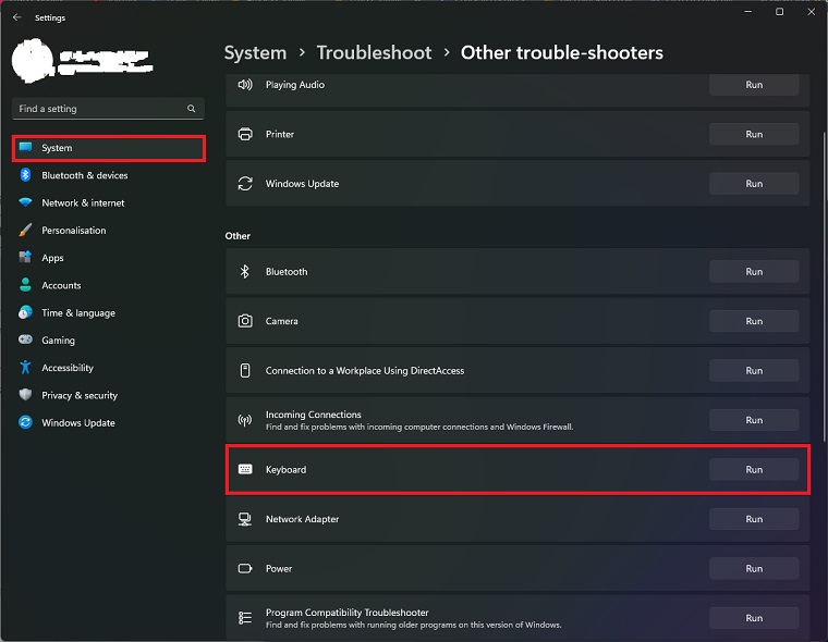 Run the Keyboard Troubleshooter to Fix Windows Key Not Working on Windows 11/10