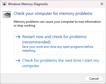 Run the Windows Memory Diagnostic tool