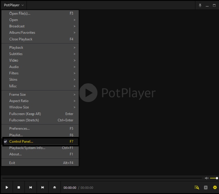 Go to the control panel of Potplayer.