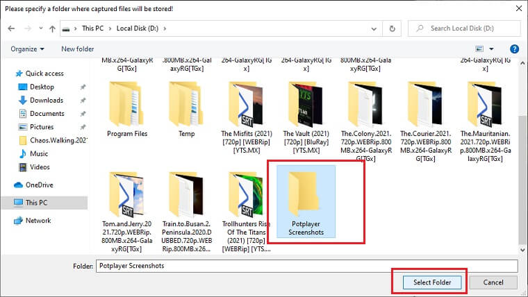 Set the folder to save screenshots taken from PotPlayer.