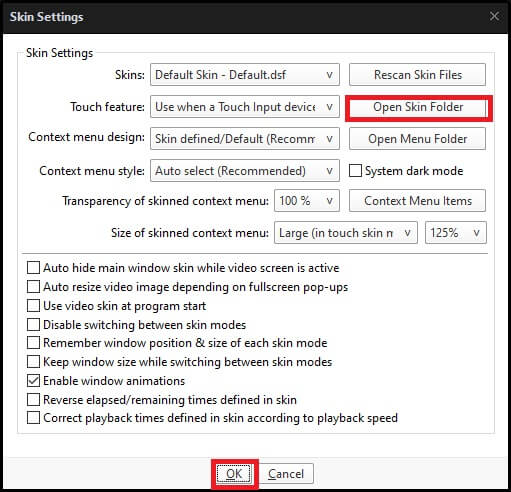 click on Open skin folder in Skin settings.