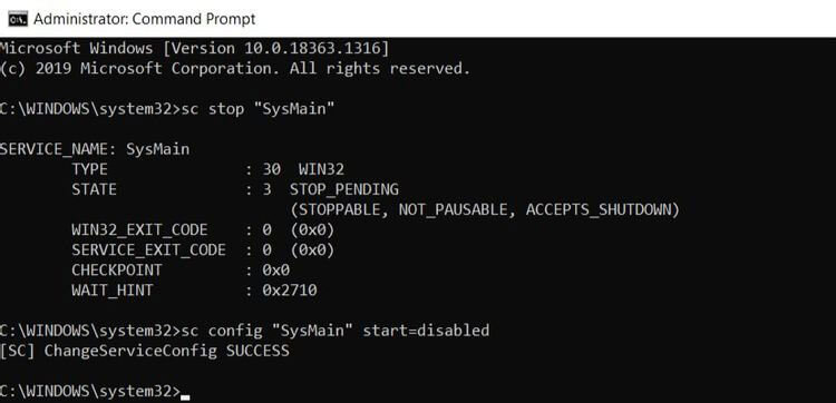 Stop SysMain Using the Command Prompt on Windows 10