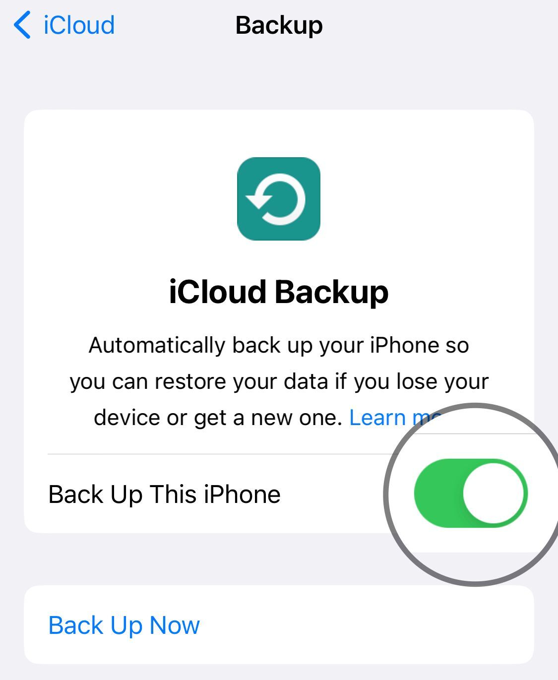 Toggle Backup this phone