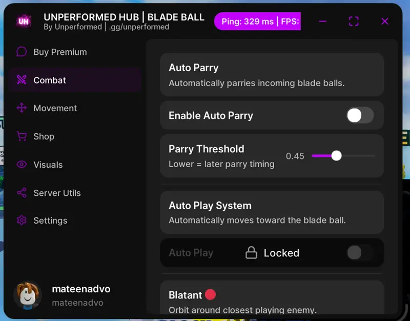 UNPERFORMED Hub Blade Ball Script – Auto Parry, Speed