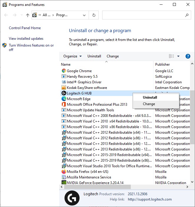 Logitech G hub uninstall software loading loop freezes computer
