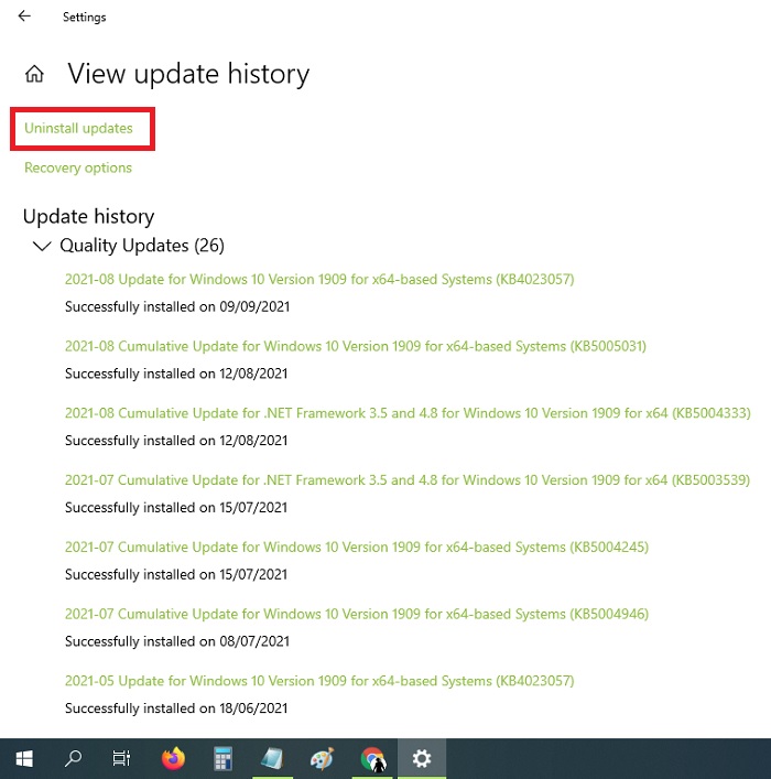 Uninstall WIndows 10 updates