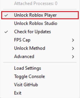 Unlock Roblox Player option in RBX FPS Unlocker.