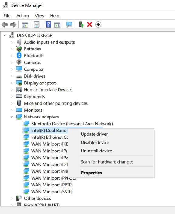 Update Network Adapter to fix no internet access windows 7