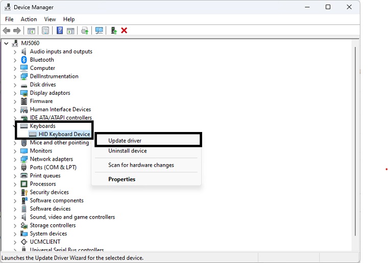 Update the Keyboard Driver to Fix Your Laptop Keyboard Not Working Issue