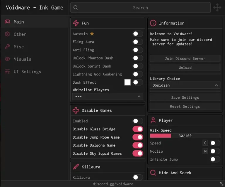 Voidware Ink Game Script No Key - Auto Win, Face target, Anti Death
