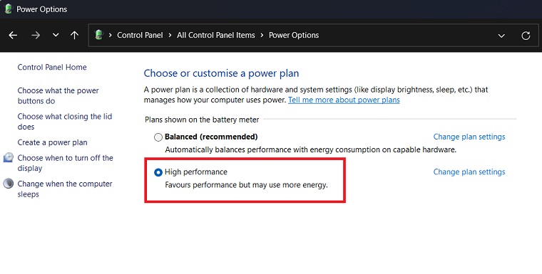 Power Options in Control Panel.