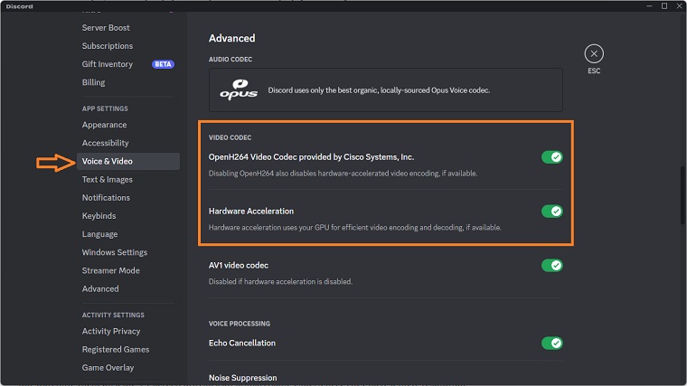 disable the hardware acceleration option on discord.