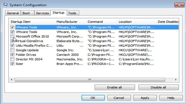 Disable windows 7 startup programs