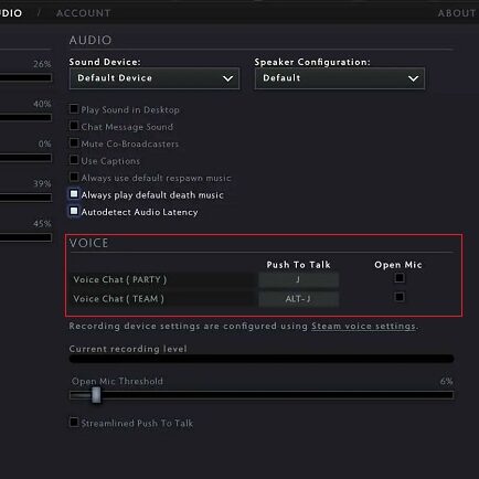 Enable Push To Talk in Dota 2 from audio settings