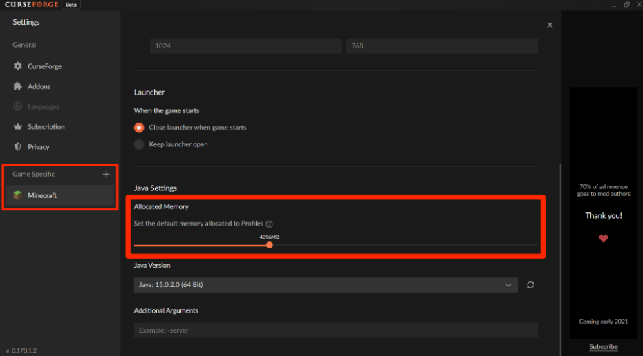 Allocate more ram to minecraft curseforge