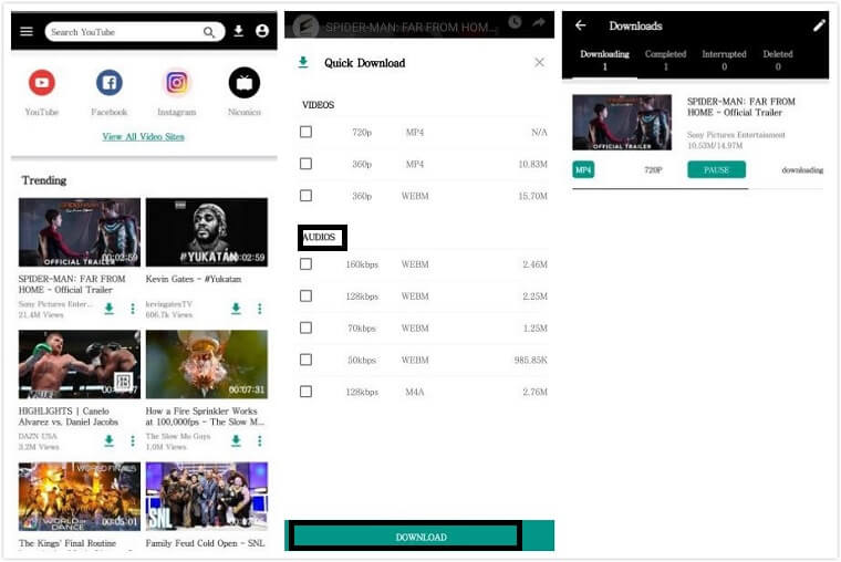 Download audio files from YouTube on Android for free.
