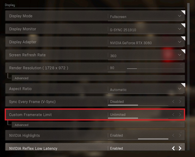 Setting Custom Framerate Limit to 60 from Modern Warfare's Display settings.