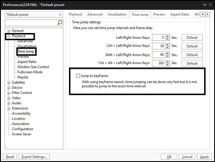 Change Time Jump Setting in Potplayer