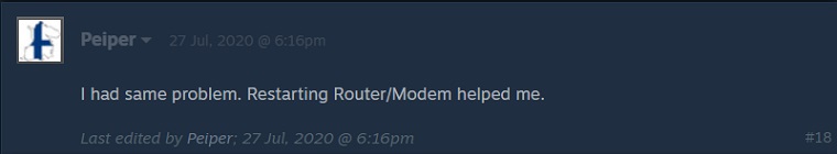 Restarting router helped a user fix the friends network unreachable problem