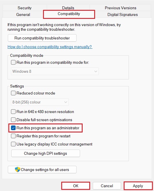 Origin's compatibility settings.