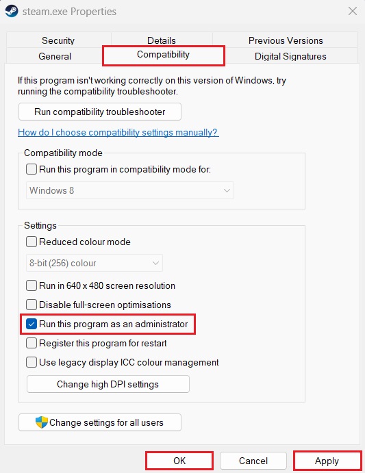 Steam compatibility properties.