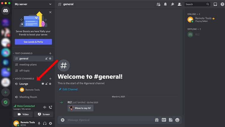 select a voice channel to show hulu content on discord.