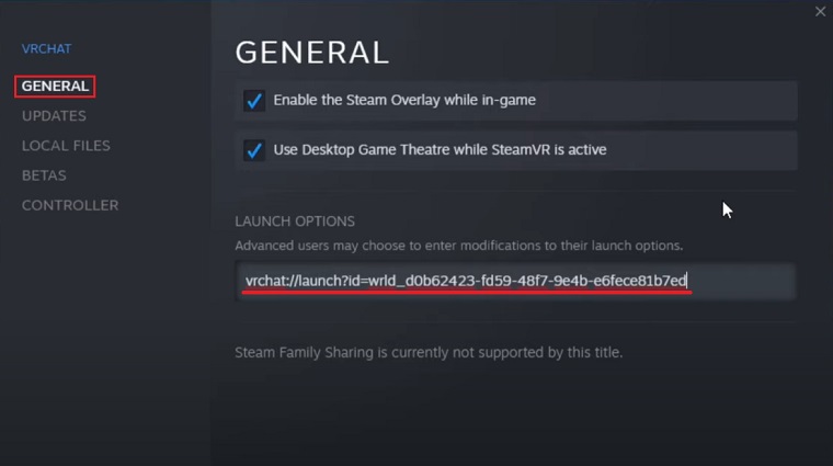 Setting Launch Options for VRChat from its properties
