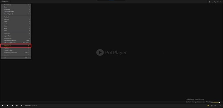 open preferences in Potplayer