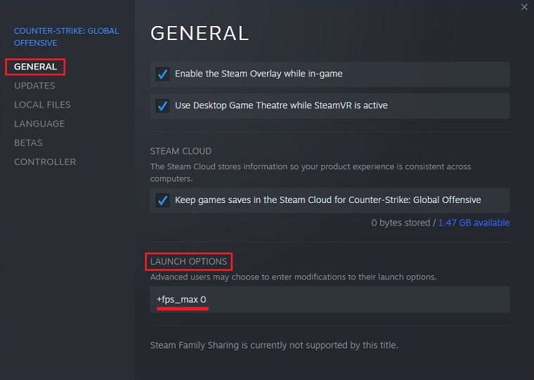 Unlocking CS:GO Max Framerate in Steam via Launch Options.